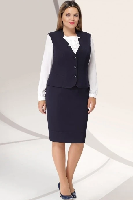 Юбочный костюм *Распродажа LeNata 31922 тёмно-синий с белой блузой #1