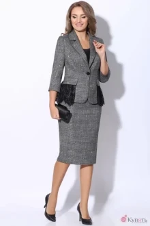 Юбочный костюм LeNata 31087 серый с мелкими пайетками