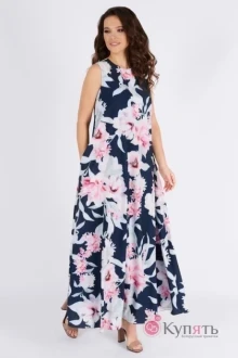 Платье Teffi Style 1390 цветы на синем