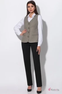 Брючный костюм LeNata 32912( жилет, блузка, брюки) мелкая лапка +брюки чёрные
