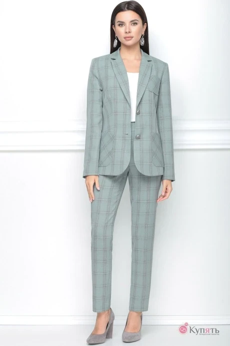 Брючный костюм LeNata 33097 нежно-зеленый в клетку #1