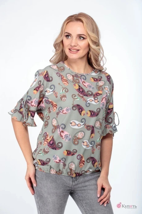 Блузка MODEMA 462/2 турецкие огурцы на мятно-зеленом фоне #1