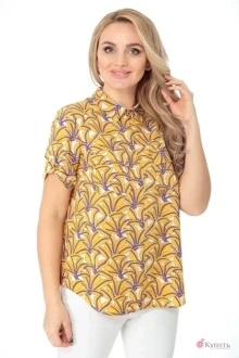 Рубашка MODEMA 409 желто-фиолетовые цветы