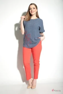 Брючный костюм Michel Chic 1214 голубой +красный
