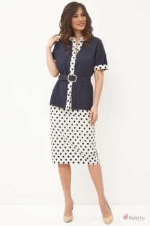 Юбочный костюм Магия Моды 1905 синий+горох