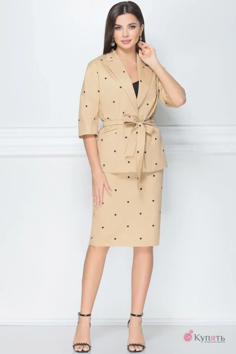 Юбочный костюм LeNata 31197 песочный в горох #1