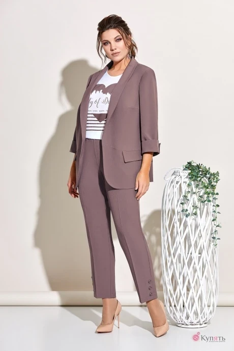 Брючный костюм Ольга Стиль С541 темная пудра #1