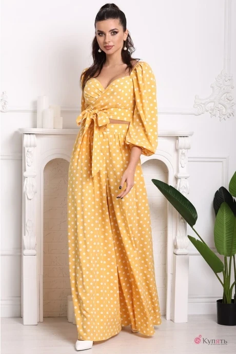 Брючный костюм Мода-Юрс 2691 желтый горох #1