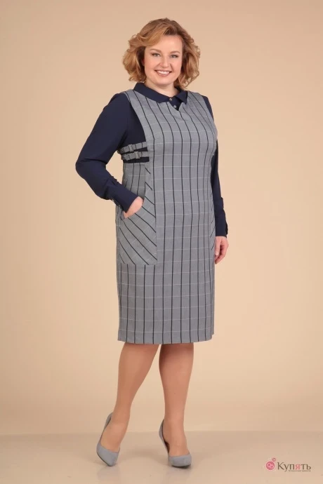 Сарафан VIOLA STYLE 5476 блузка+сарафан серый в полоску - синий #1