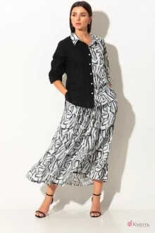 Юбочный костюм Кокетка и К 860 черный+белый