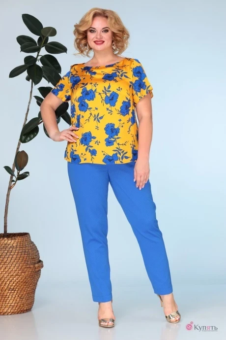 Брючный костюм Anastasia 591.1 горчица/синий двойка #1