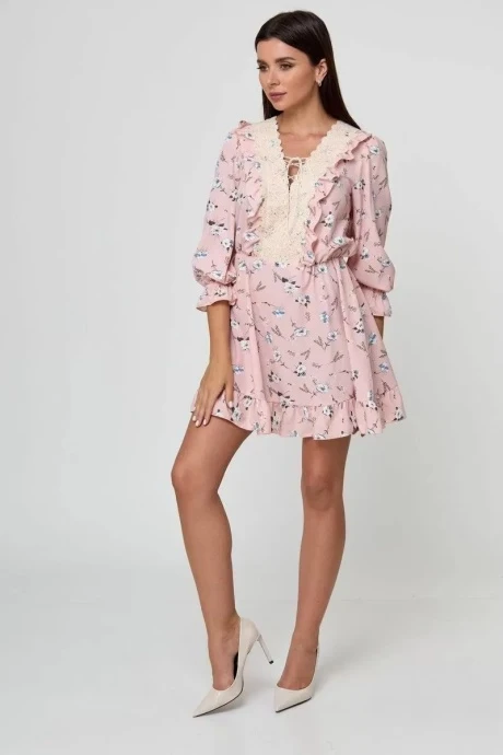 Платье Anelli 1023 пудра с цветами #1