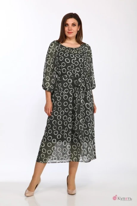 Юбочный костюм Lady Style Classic 2372 хаки Кружочки #1