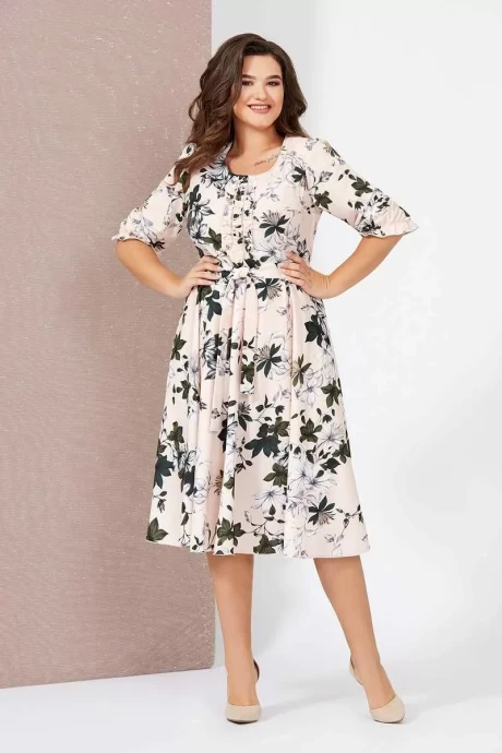 Платье Mira Fashion 4983 бежевый+цветы #1
