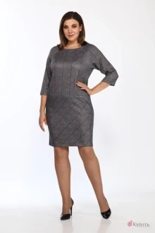 Платье Lady Style Classic 766/7 Серый с красно-синей клеткой