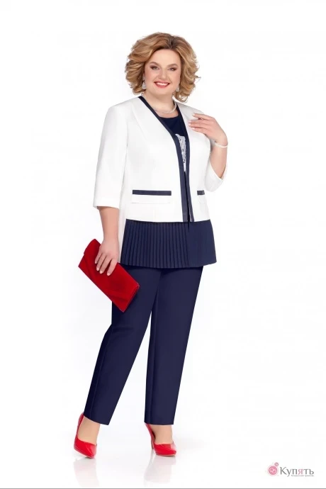 Брючный костюм *Распродажа Pretty 1057 молочный/брюки т.синие тройка #1