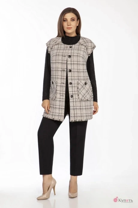 Брючный костюм ЛаКона 1409 песочно-черный тройка #1