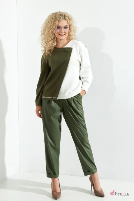 Джемпер (кофта) Euromoda 382 белый+хаки #1