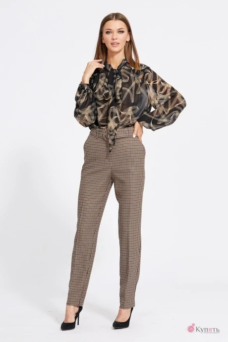 Брюки EOLA 2098 гусиная лапка коричневая #1