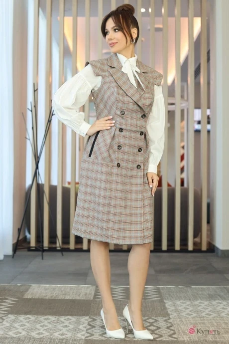 Юбочный костюм Мода-Юрс 2699 бежевый клетка #1