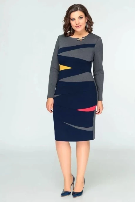 Платье Swallow 401 серый/синий/горчица/ коралл #1