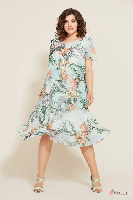 Платье *Распродажа Мублиз 544 мята в цветы #1
