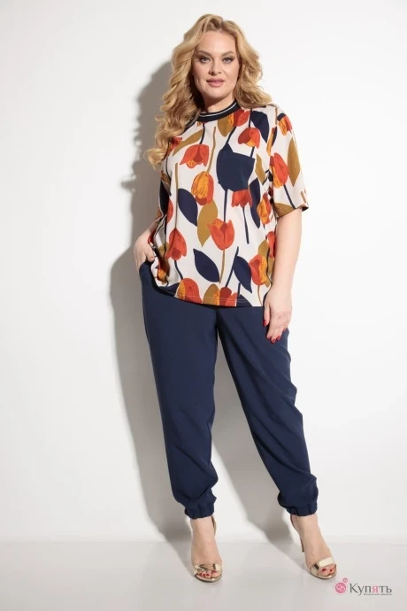 Брючный костюм *Распродажа Michel Chic 1230 оранжевый с синим #1