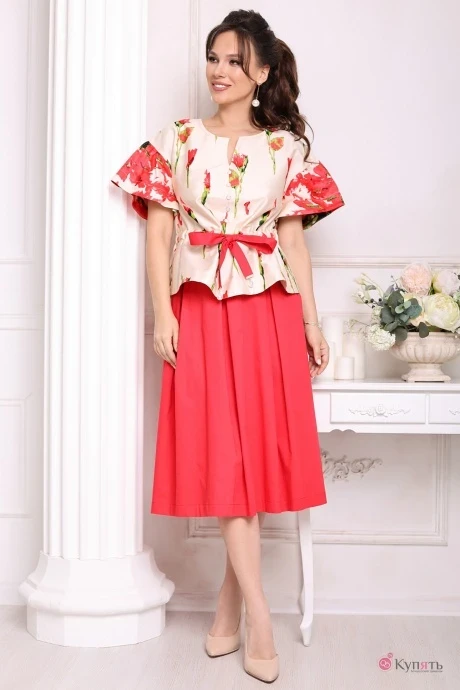 Юбочный костюм *Распродажа Мода-Юрс 2688 верх маки красный ДЕФЕКТ #1