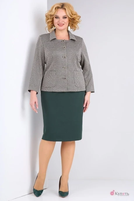 Юбочный костюм ALANI COLLECTION 1549 гусиная лапка+изумруд #1