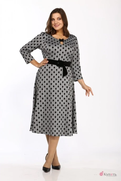 Платье Карина Делюкс 9956 серый горошек #1