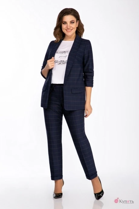 Брючный костюм Ольга Стиль 614 Синяя клетка #1