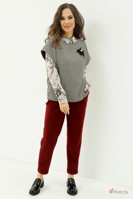 Брючный костюм Магия Моды 1989 молочный+ черный+ бордо #1
