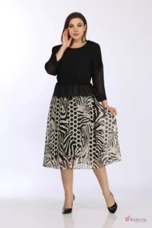 Платье Lady Style Classic 2531 Черный с бежевым Зебра