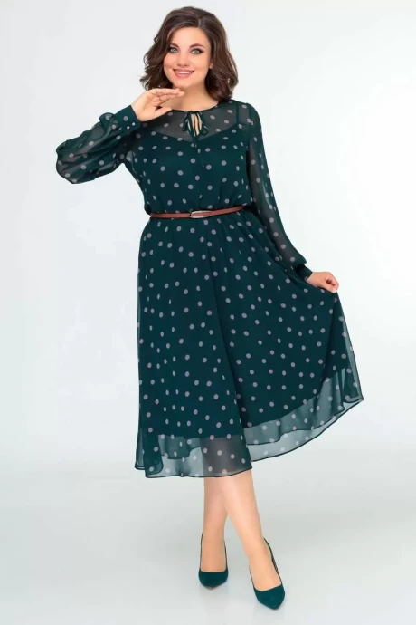 Платье Swallow 482 зеленый_в_бежевый_горох #1