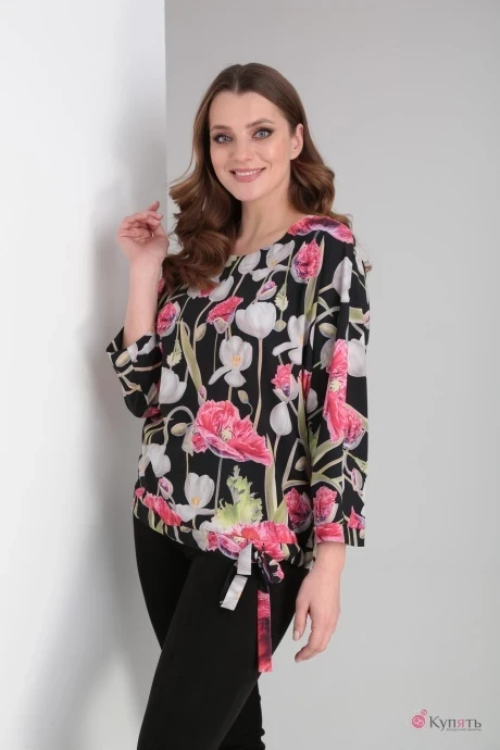 Блузка MODEMA 396/10 маки на черном фоне #1