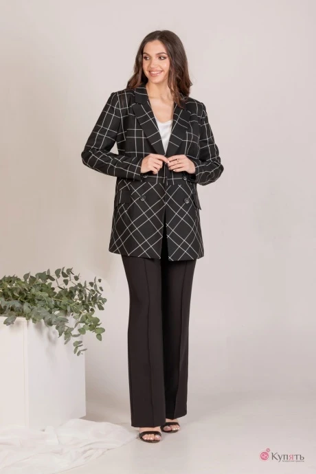 Брючный костюм MisLana 7081 двойка черный в клеточку #1