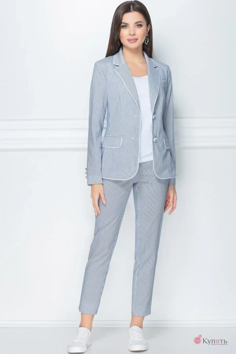 Брючный костюм LeNata 31009 голубая полоска тройка #1