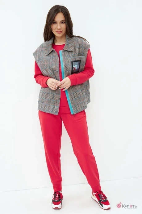 Брючный костюм Магия Моды 2061 красный+ серый тройка #1