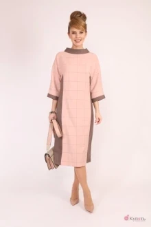 Платье LM ВИ3075 Розовый принт клетка/ серо-коричневый