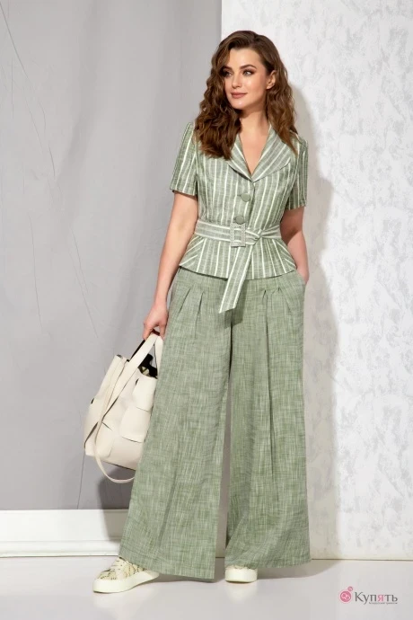 Брючный костюм Beautiful&Free 3079 зеленый+полоска #1