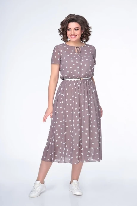 Платье Swallow 487 Кофейный в белый горох #1