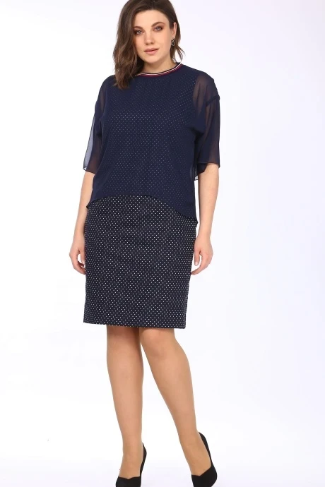 Платье Lady Style Classic 1757/1 Темно-синий в горошек (двойка) #1