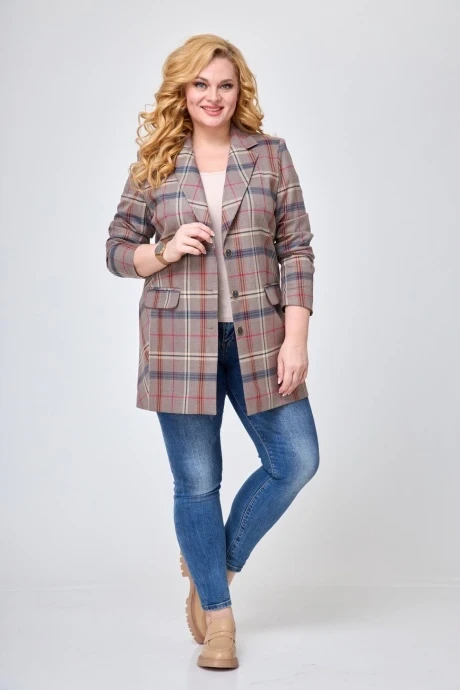 Жакет (пиджак) БелЭльСтиль 860 клетка коричневая #1
