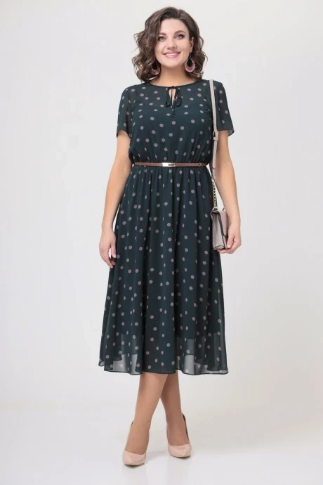 Шифоновое платье Swallow 536 Зеленый в бежевый горох #1