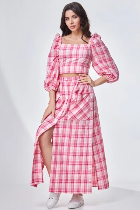 Хлопковый юбочный костюм Angelina&Сompany 707 розовый двойка #1