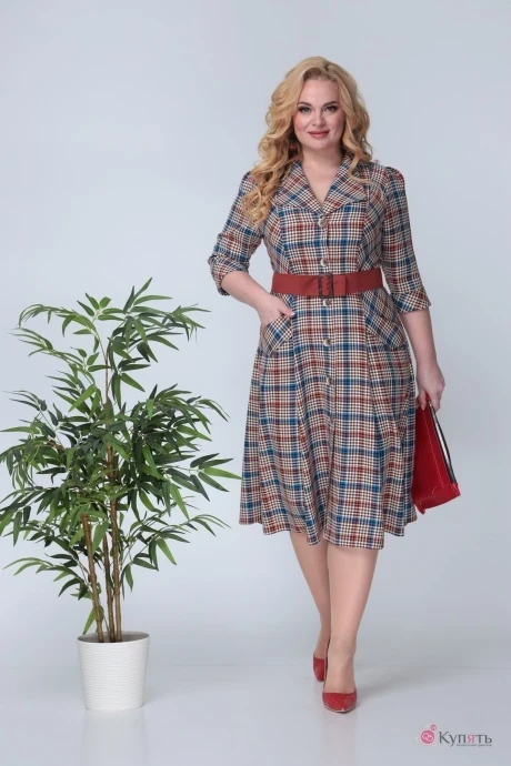 Платье *Распродажа Anastasia 754 песочный +синий пояс #1