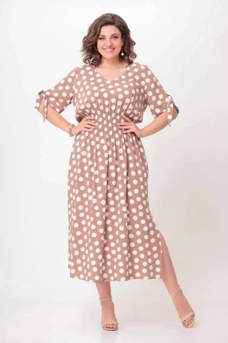 Платье из вискозы Swallow 568 &ldquo;Песочный в белый горох&rdquo; #1