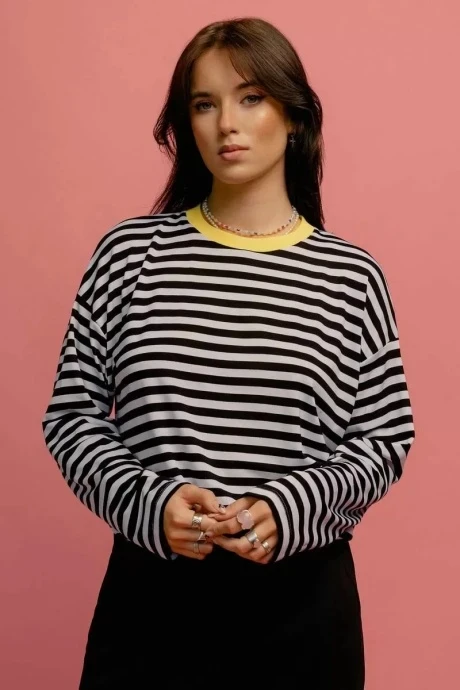 Джемпер (кофта) JRSy 2124 черно-белая полоса/желтый #1
