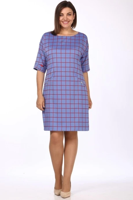 Платье Lady Style Classic 926/11 Голубой с красным Клетка #1