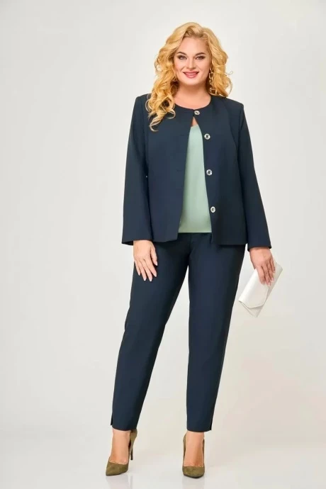 Брючный костюм Swallow 604 синий+олива тройка #1